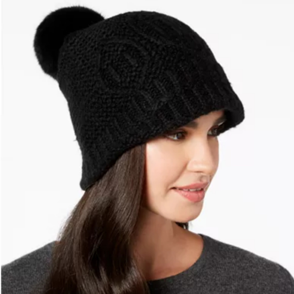 New Surell Rabbit-Fur Pom Pom Knit Hat